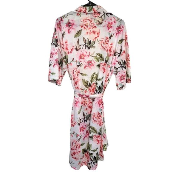 Show Me Your Mumu Pink Floral Short Open Front Robe w/Belt, S - Picture 2 of 6